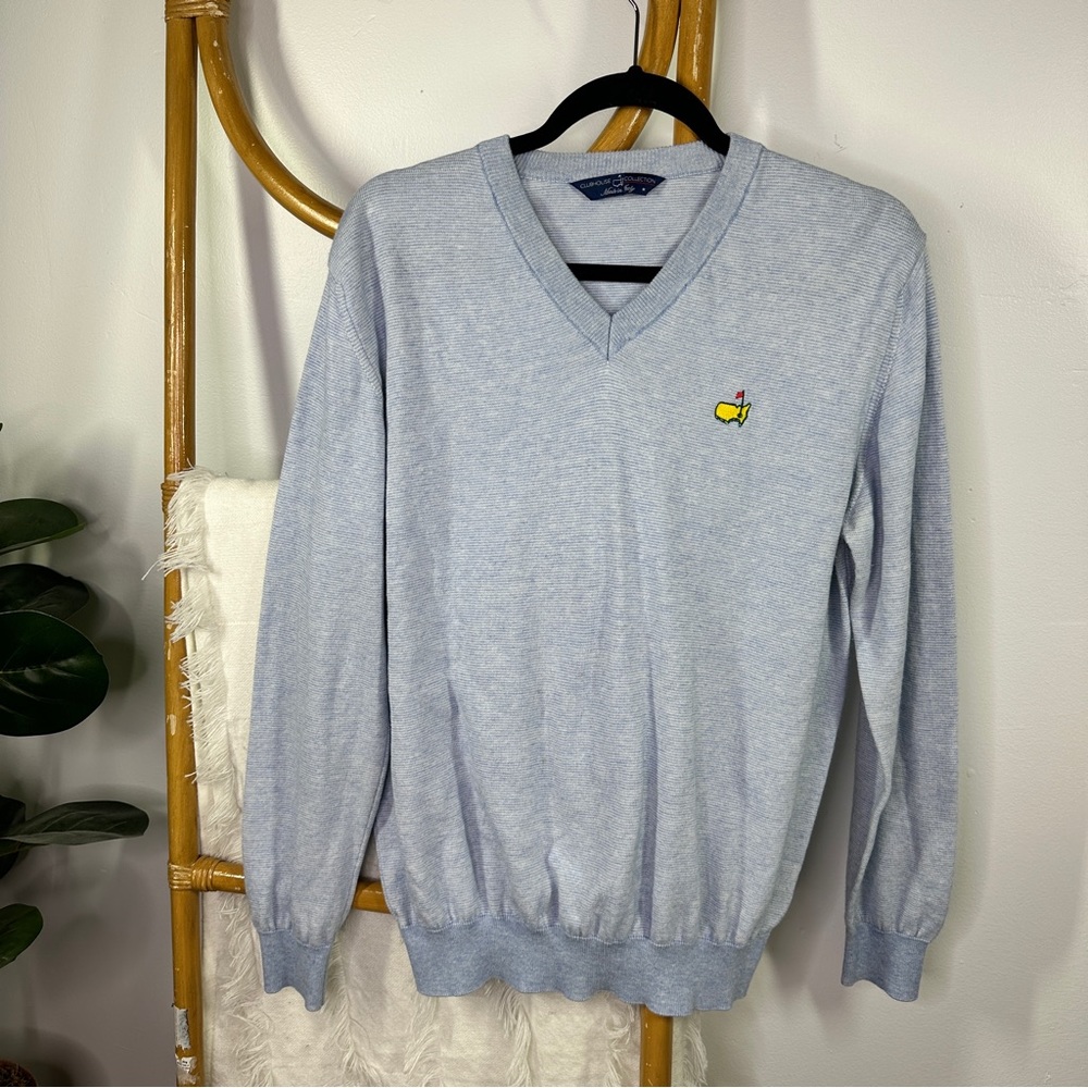 Mens Clubhouse Collection The Masters Blue Striped V Neck Sweater sz M